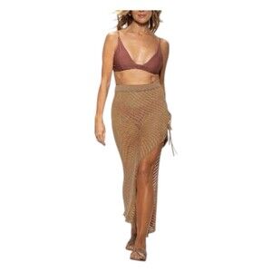 $78 Dotti Woman’s Crochet Side-Tie Cover-Up Maxi Skirt Size XL Taupe NWT